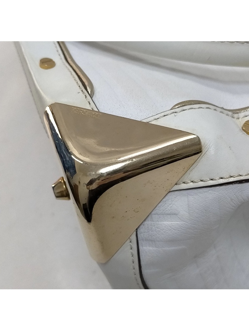 Versace White Embossed Tote with Gold Hardware Accents - Picture 6 of 9